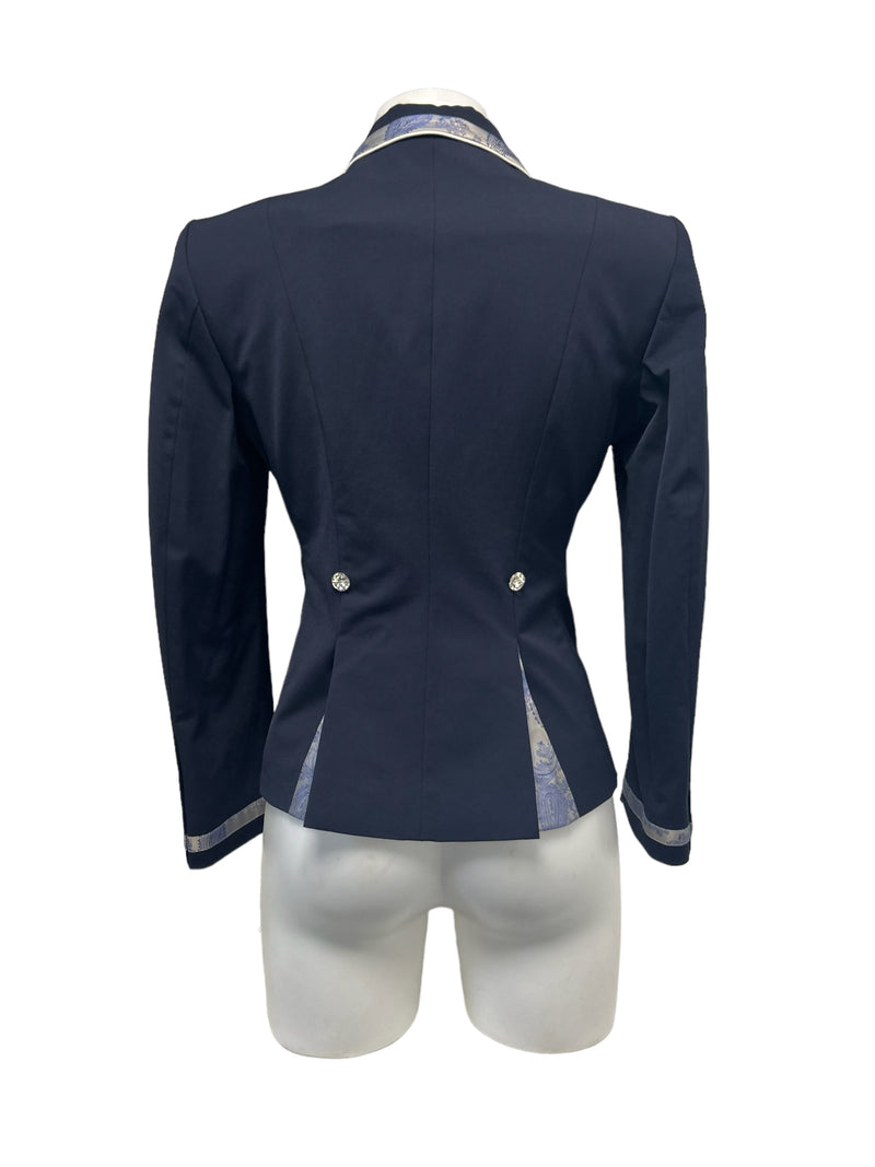 SALE Ladies Charlotte Short Jacket, Navy, silver, royal blue paisley UK size 10