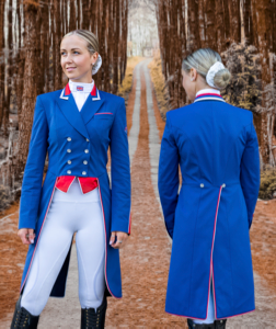 Ladies Isabell Dressage Tailcoat, Classic Blue with red and white details