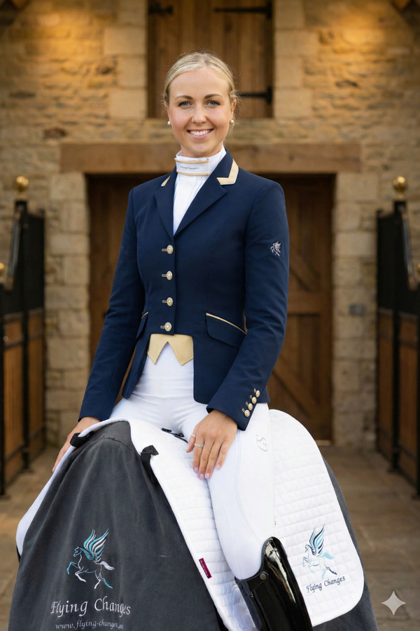 Ladies Gina Cutaway Short Jacket, Navy & Gold with Interchangeable Points - RTW