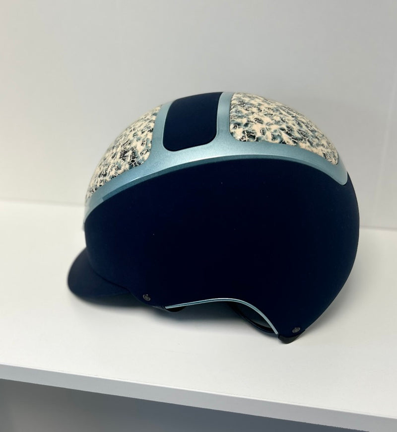 Kask Helmet, navy matt shell with teal and navy patterned leather