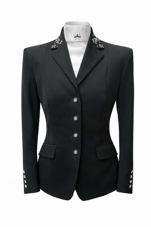 SALE Ladies Short Jacket, Charlotte, Black with clear crystals UK size 11 L