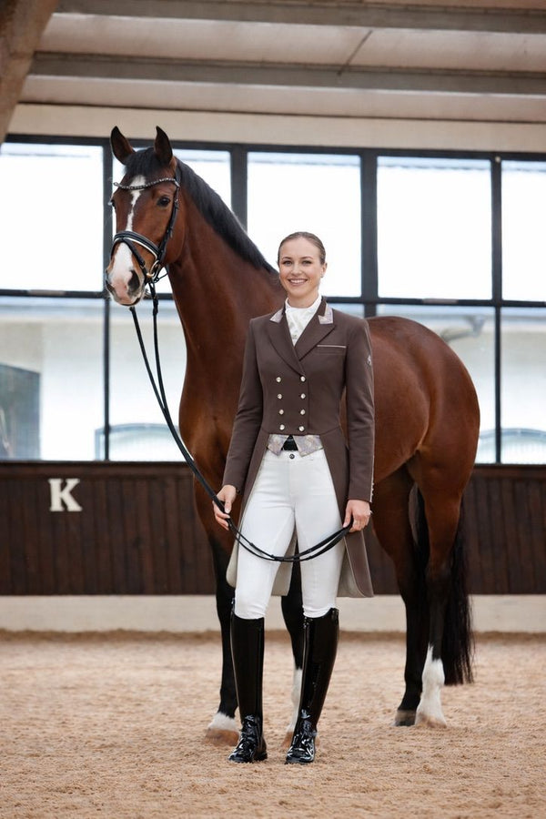 Ladies Isabell Dressage Tailcoat, Pebble & Rose Gold paisley Detailing