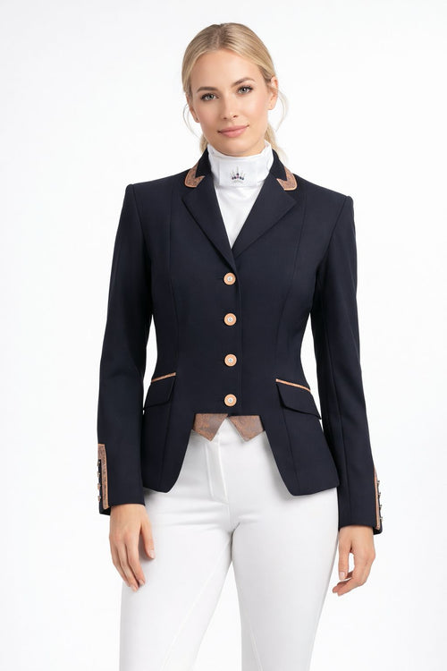 Ladies Gina Cutaway Short Jacket, Navy, Rose Gold & Rose Gold Paisley - RTW