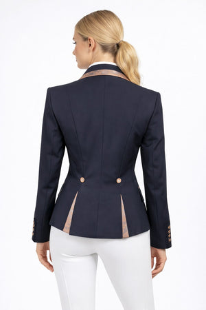 Ladies Gina Cutaway Short Jacket, Navy, Rose Gold & Rose Gold Paisley - RTW