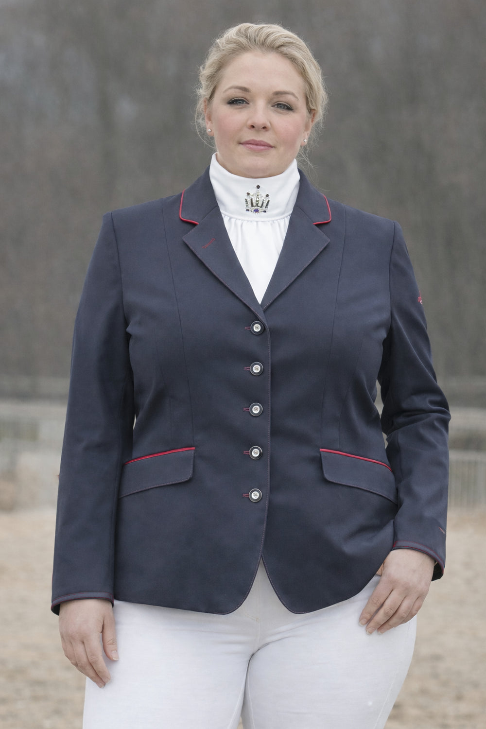 Sale Ladies Charlotte Short Jacket Navy with claret contrast UK Size 26 SPL