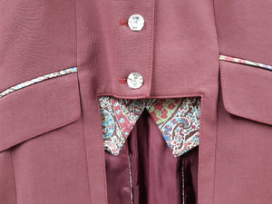 SALE -  Ladies Gina Cut Away Short Jacket, Burgundy with Burgundy Liberty Print - UK Size 6