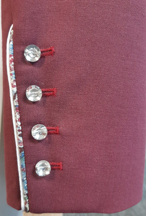 SALE -  Ladies Gina Cut Away Short Jacket, Burgundy with Burgundy Liberty Print - UK Size 6