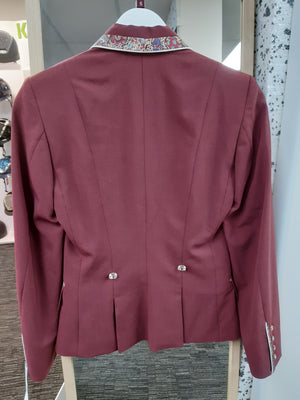 SALE -  Ladies Gina Cut Away Short Jacket, Burgundy with Burgundy Liberty Print - UK Size 6
