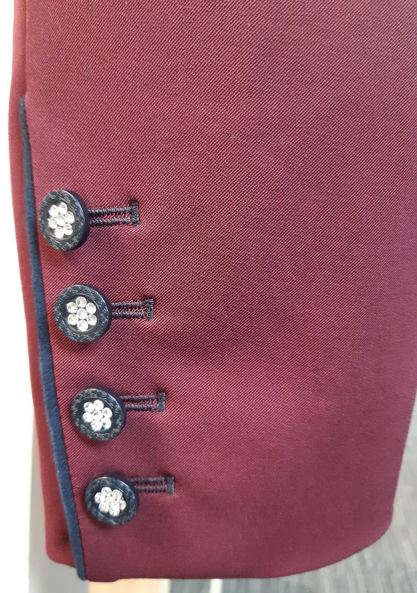 Ladies Gina Cutaway Short Jacket, Claret & Navy Detailing - RTW