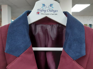 Ladies Gina Cutaway Short Jacket, Claret & Navy Detailing - RTW