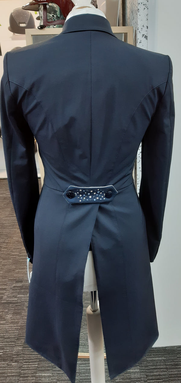 Ladies Isabell Dressage Tailcoat, Navy with Navy and Clear Swarovski crystal embellishments