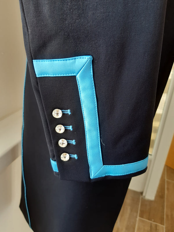 Ladies Isabell Dressage Tailcoat, Navy & Turquoise Tri Collar