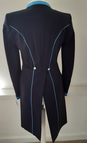 Ladies Isabell Dressage Tailcoat, Navy & Turquoise Tri Collar