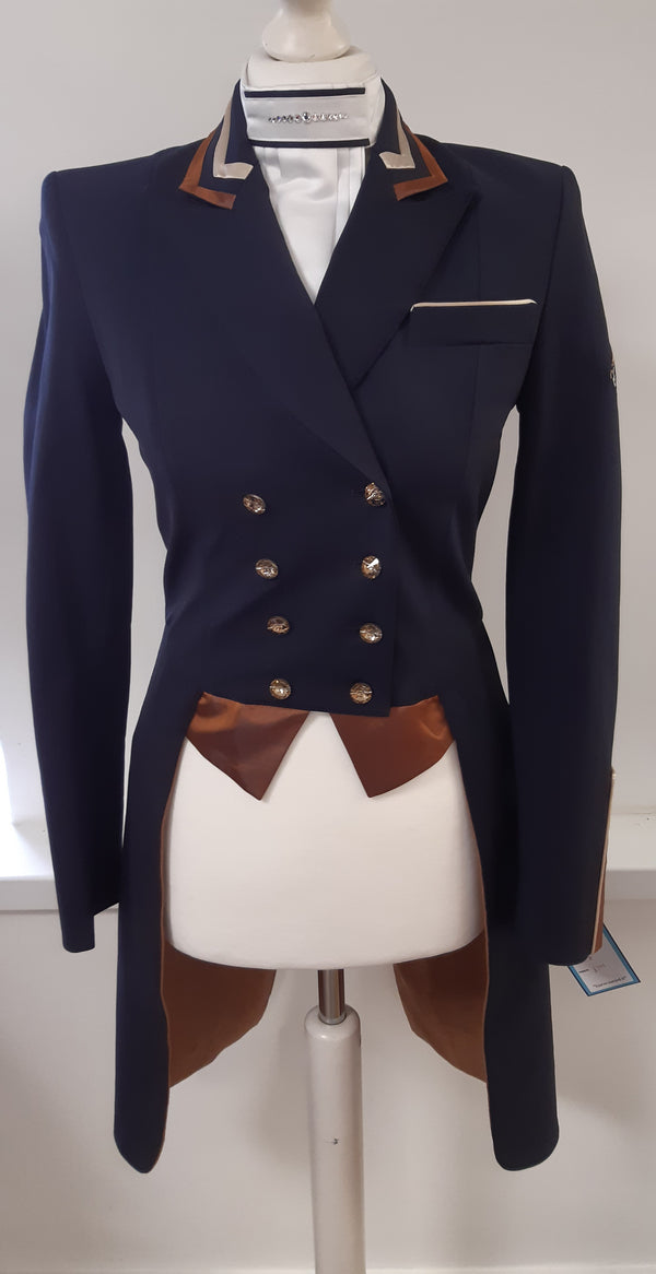 Ladies Isabell Dressage Tailcoat, Navy & Copper Tri Collar - RTW