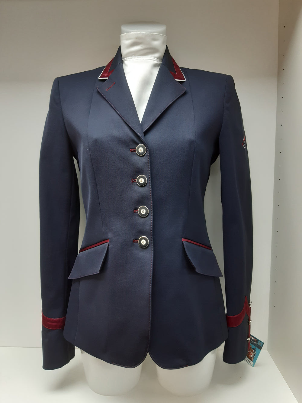Ladies Charlotte Short Jacket, Navy & Burgundy - RTW