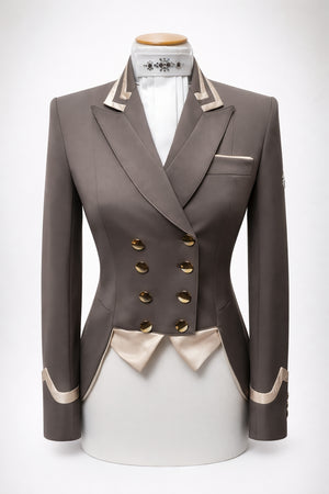 Ladies Catherine Short Tailcoat, Pebble and Champagne Tri Collar