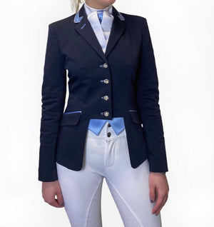 Ladies Gina Cutaway Short Jacket, Navy & Sky Blue - Custom measurements