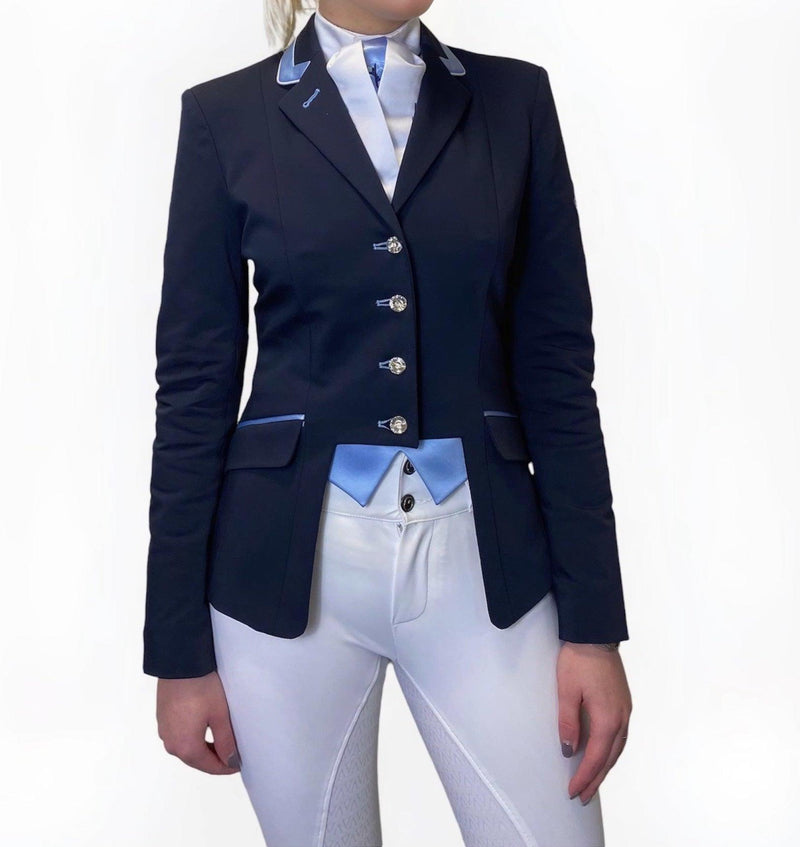 Ladies Gina Cutaway Short Jacket, Navy & Sky Blue - Custom measurements