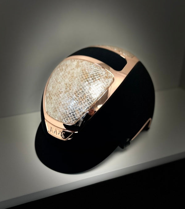 SALE Kask Helmet, black matt shell with a rose gold patterned leather