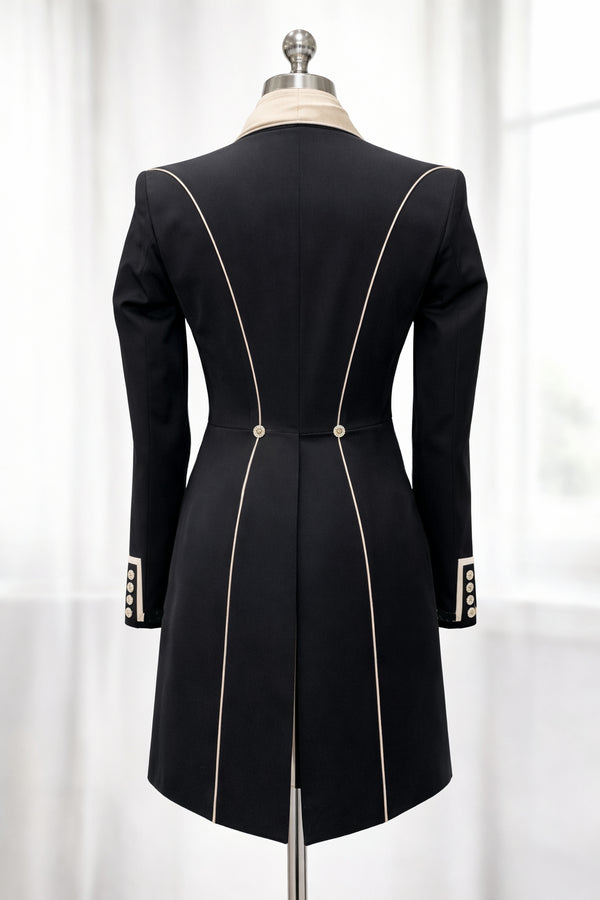 Sale Ladies Isabell Dressage Tailcoat, Black with champagne contrast size UK10