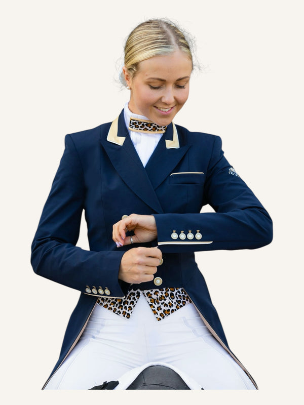 Ladies Isabell Dressage Tailcoat, Navy & Gold with Reversible Points - RTW