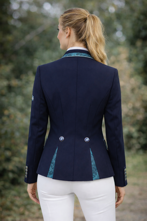 Ladies Charlotte Short Jacket, Navy & Teal Paisley