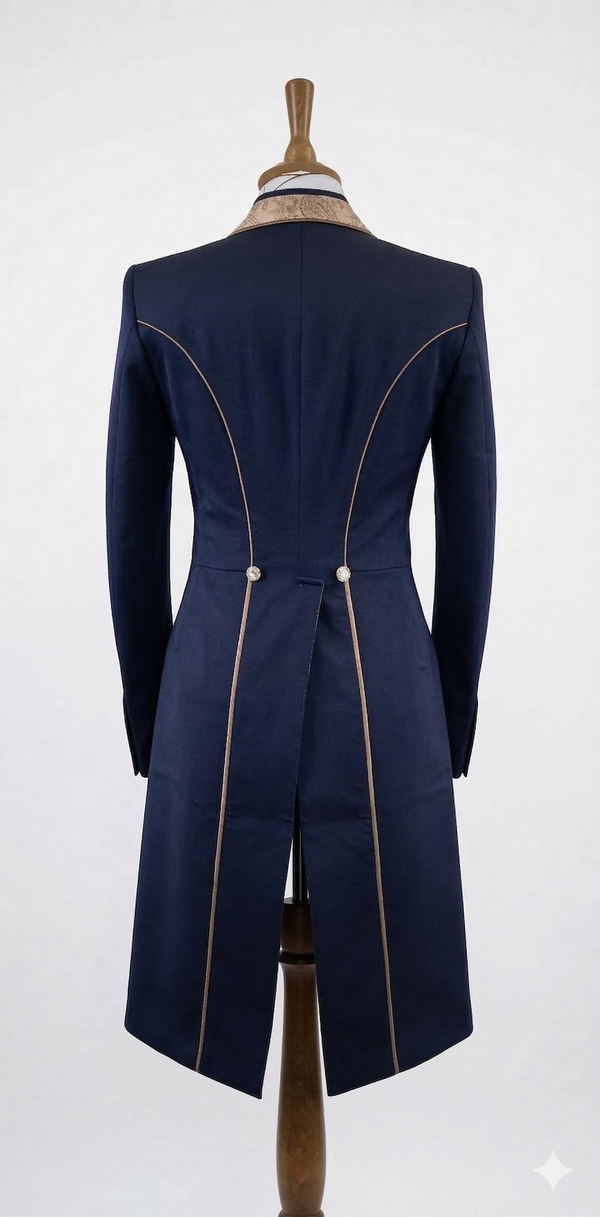Ladies Isabell Dressage Tailcoat, Navy & Copper Paisley Trim - RTW