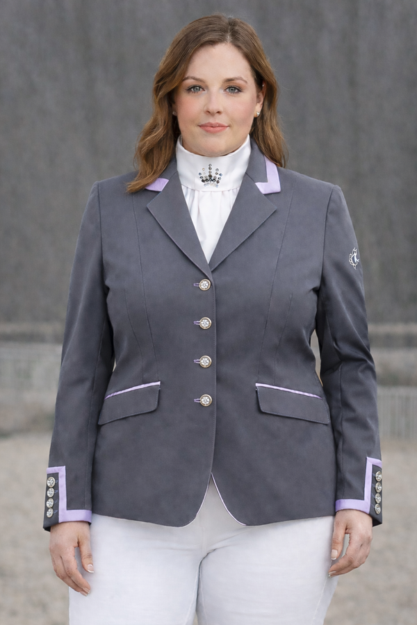 SALE - Ladies Charlotte Short Jacket, Slate Grey with lilac contrast UK Size 18 SPL