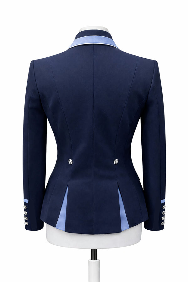 Ladies Gina Cutaway Short Jacket, Navy & Sky Blue Detailing - RTW
