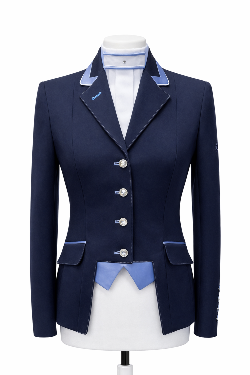 Ladies Gina Cutaway Short Jacket, Navy & Sky Blue Detailing - RTW