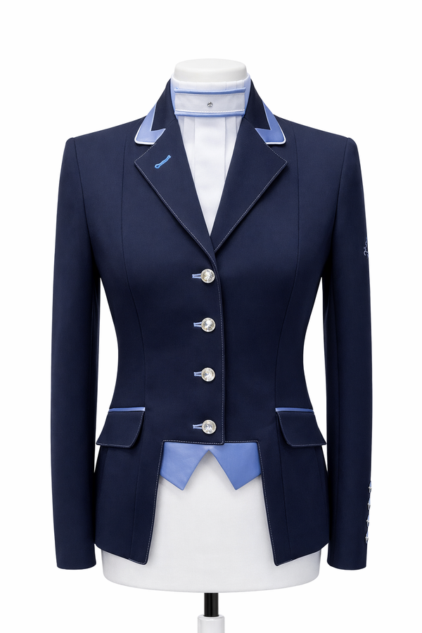 Ladies Gina Cutaway Short Jacket, Navy & Sky Blue Detailing - RTW