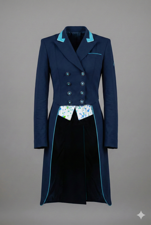 Ladies Isabell Dressage Tailcoat, Navy & Turquoise - Reversible Points - RTW