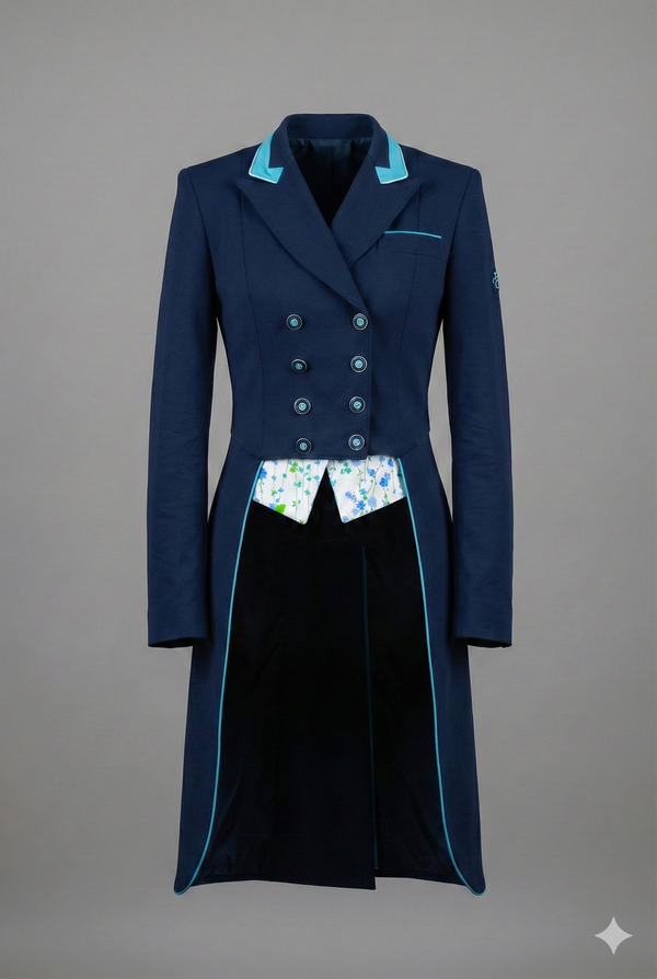 Ladies Isabell Dressage Tailcoat, Navy & Turquoise - Reversible Points - RTW