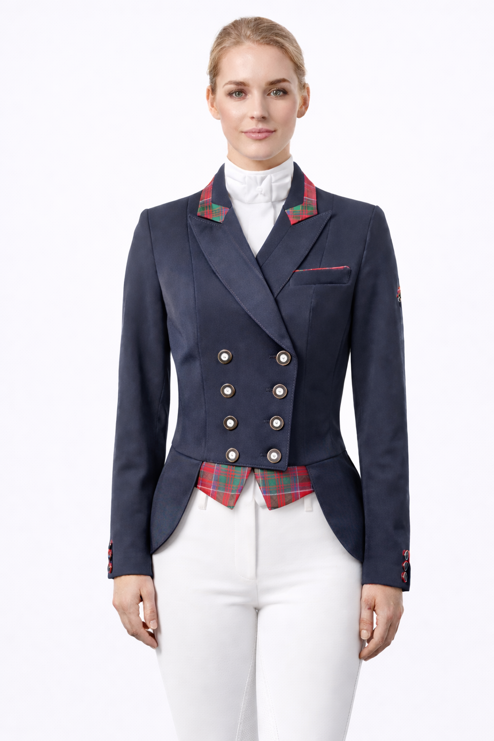 SALE - Ladies Short Tail coat, Catherine, Navy with Tartan Contrast - UK Size 10SPL