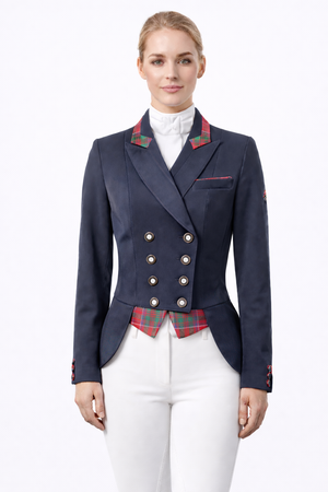 SALE - Ladies Short Tail coat, Catherine, Navy with Tartan Contrast - UK Size 10SPL