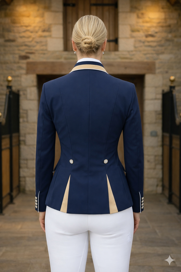 Ladies Gina Cutaway Short Jacket, Navy & Gold with Interchangeable Points - RTW
