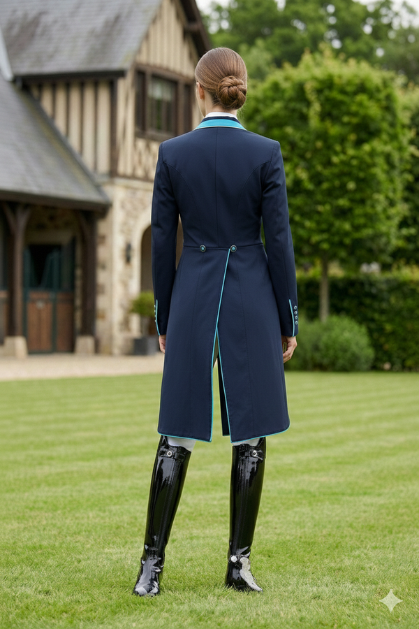 Ladies Isabell Dressage Tailcoat, Navy & Turquoise - Reversible Points - RTW