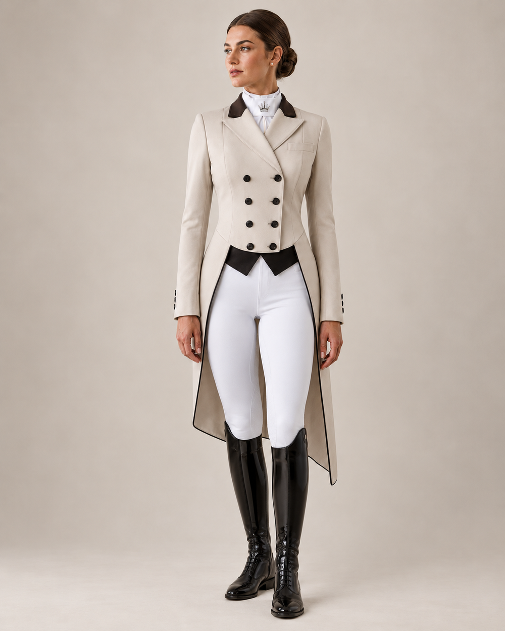 Ladies Isabell Dressage Tailcoat, Soft Stone and Expresso