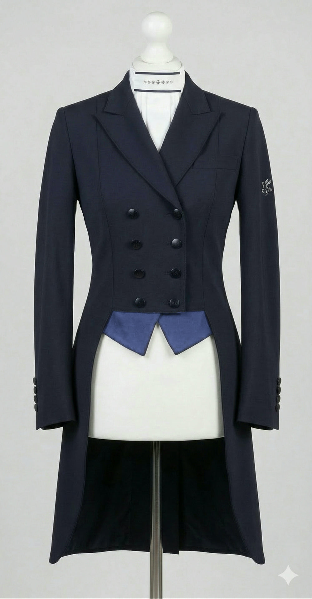Ladies Isabell Dressage Tailcoat, Navy & Cornflower Suede - reversible points
