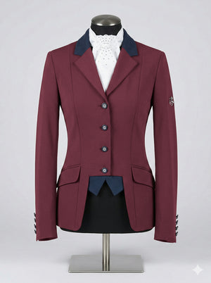 Ladies Gina Cutaway Short Jacket, Claret & Navy Detailing - RTW