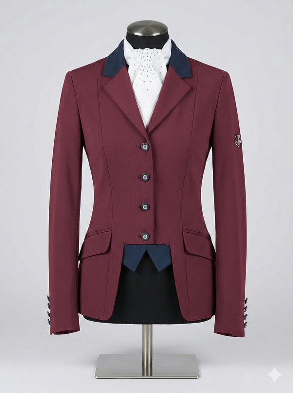 Ladies Gina Cutaway Short Jacket, Claret & Navy Detailing - RTW