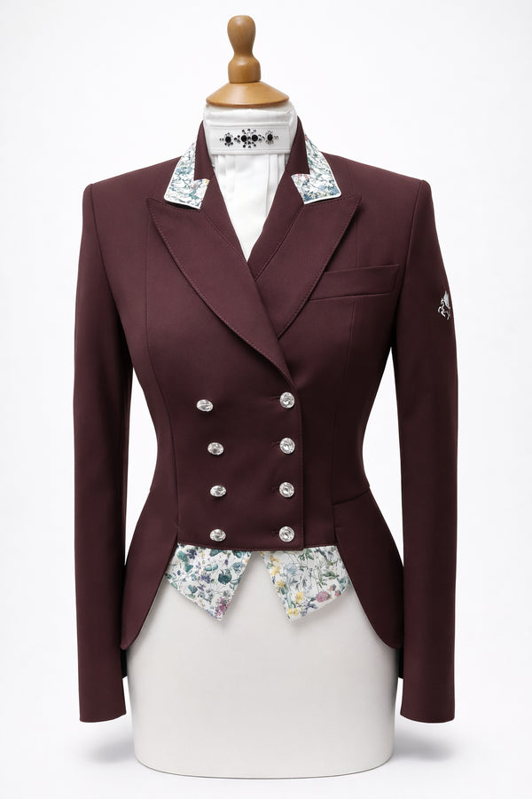 Ladies Catherine Short Tailcoat, Bordeaux & Liberty Print