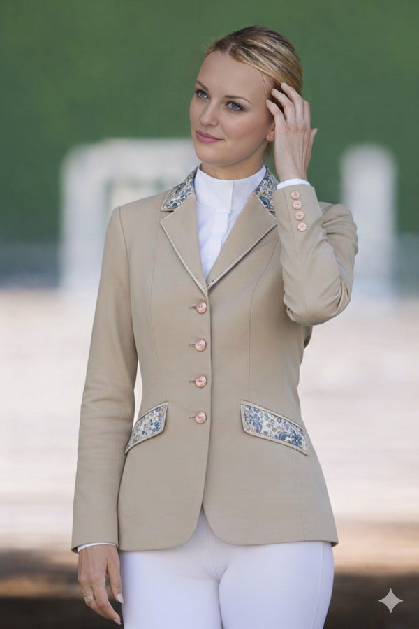 Ladies Charlotte Short Jacket - Sand with Pink/Grey Liberty trim
