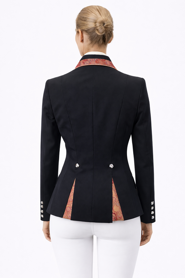 Ladies Charlotte Short Jacket, Black & Red Gold Paisley - RTW