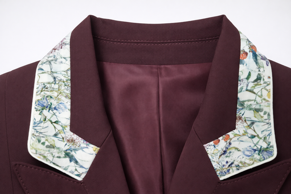 Ladies Catherine Short Tailcoat, Bordeaux & Liberty Print