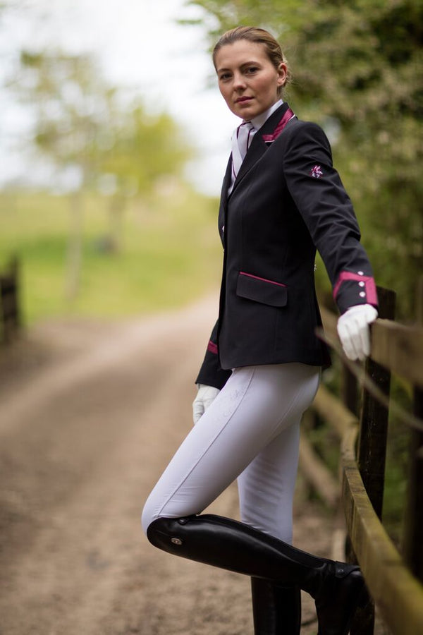 Ladies Charlotte Short Jacket, Black & Burgundy