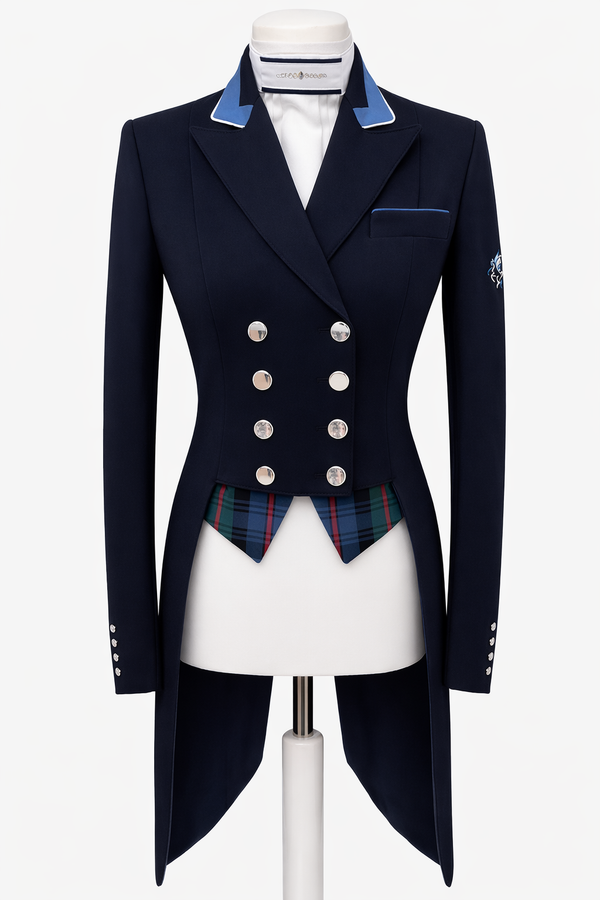 Ladies Isabell Dressage Tailcoat, Navy with Ocean & Tartan