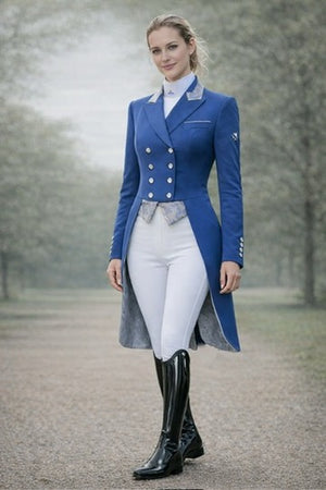 SALE Ladies Isabell Dressage Tailcoat, Classic Blue & Silver blue  Paisley size UK12