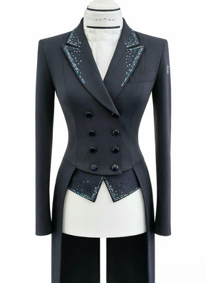 Ladies Isabell Dressage Tailcoat, Navy with Denim Swarovski crystal embellishments