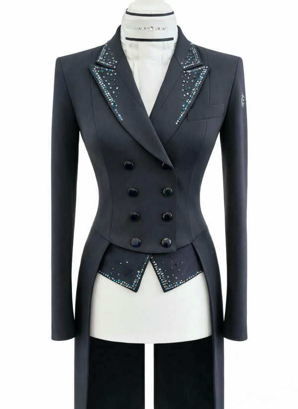 Ladies Isabell Dressage Tailcoat, Navy with Denim Swarovski crystal embellishments